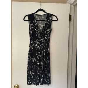 Hailey 23 Women Black White Floral‎ Sleeveless Wrap Midi Dress Size M